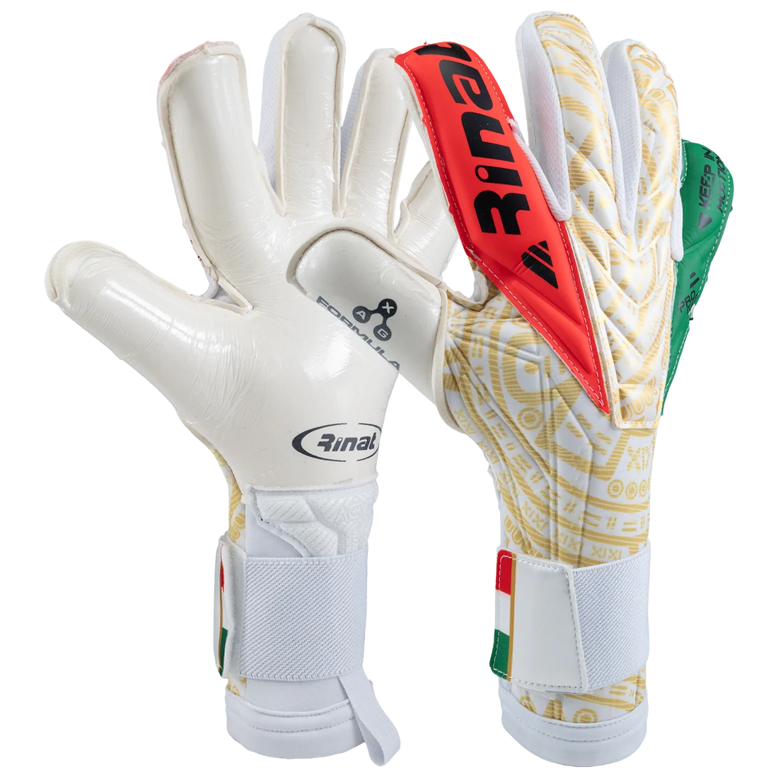 Rinat tricolor goalie glove front and back