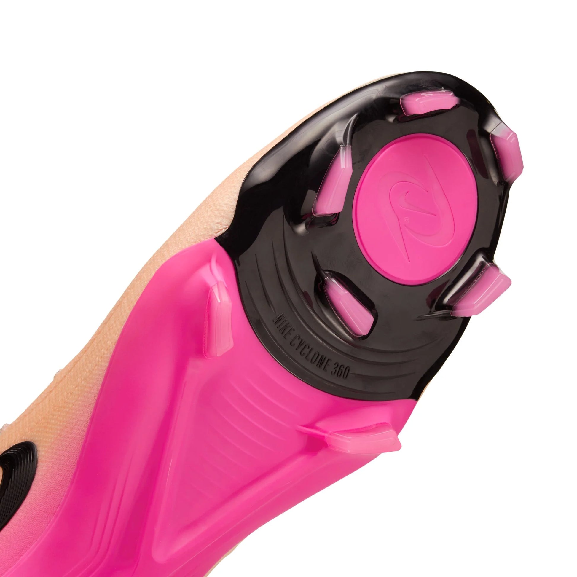 Pink and black cleats with 'NIKE CYCLONE 360' branding on a white background
