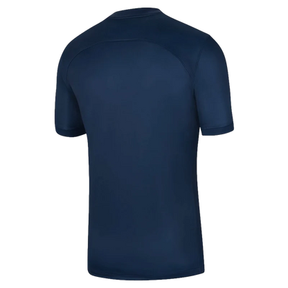 Navy blue athletic shirt on a white background