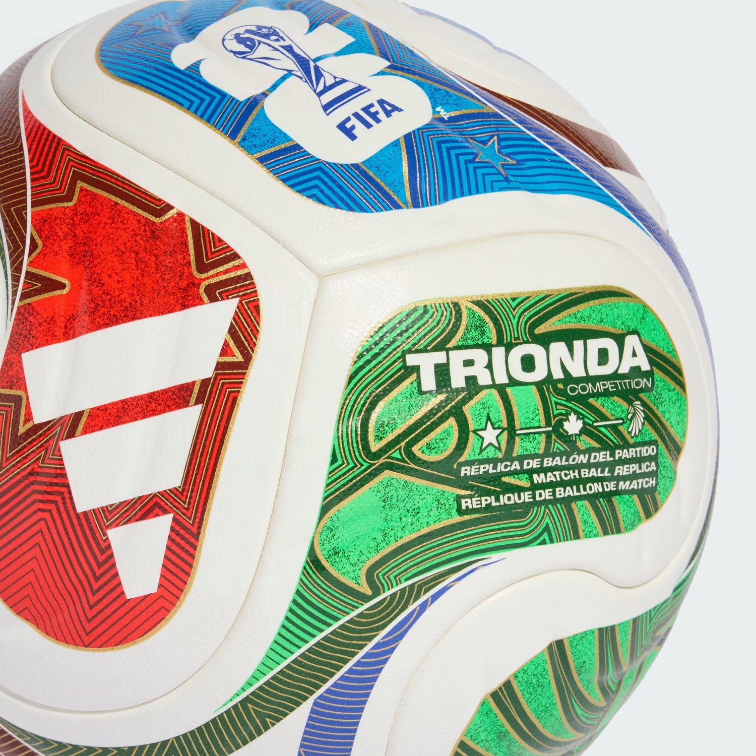 Colorful soccer ball with FIFA and Trionda branding on a white background