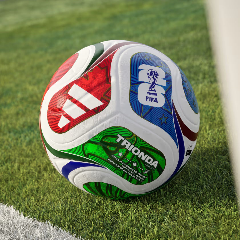 Colorful soccer ball with FIFA and Trionda branding on a grass field