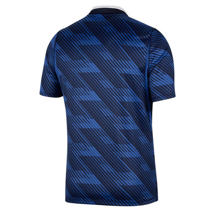 Blue sports jersey with a pattern on a white background