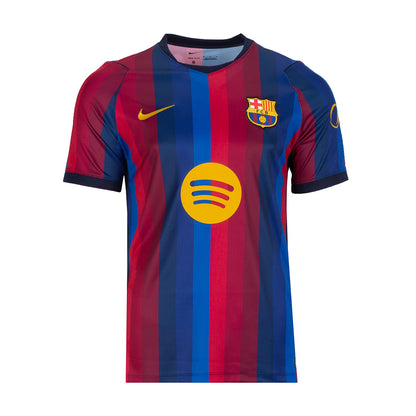 Barcelona soccer jersey with red and blue stripes on a white background