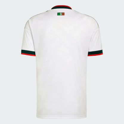 White polo shirt with red and green accents on a white background