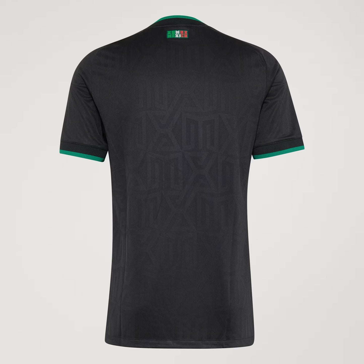 Black sports jersey with green accents on a light gray background