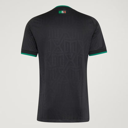 Black sports jersey with green accents on a light gray background