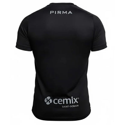 Black t-shirt with 'PIRMA' and 'cemix SAINT-GOBAIN' logos on a white background