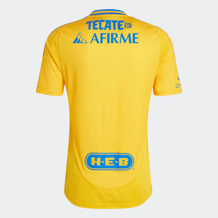 Yellow sports jersey with brand logos on a white background